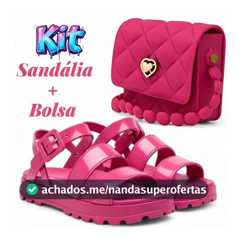 Kit Sandália Infantil Menina + Bolsa Coração Feminina Conjunto Moda Passeio Leve Confortável