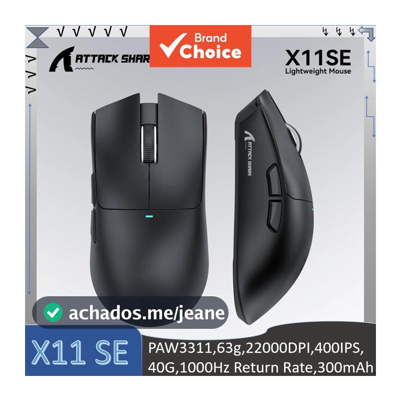 Mouse Gamer Leve Tri-Modo ATTACK SHARK X11 SE, Vida útil HUANO 20 milhões de cliques, PAW3311, 63g, 22000DPI, 400IPS,