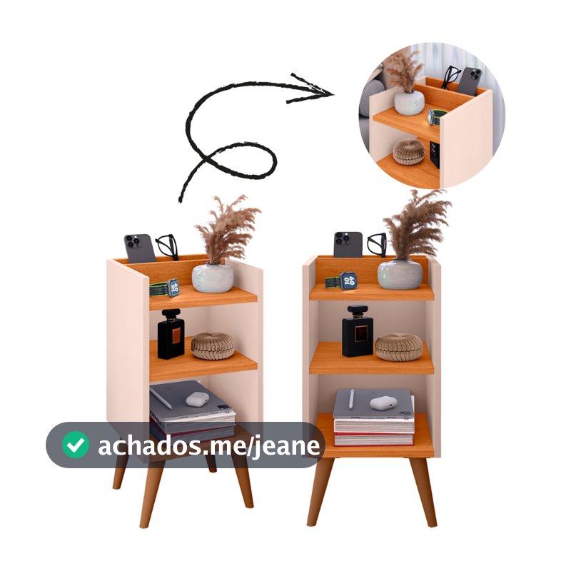 kit com 2 Mesas de Cabeceira MAX com porta celular – Compacta, Moderna e Funcional ( a mais vendida do Brasil