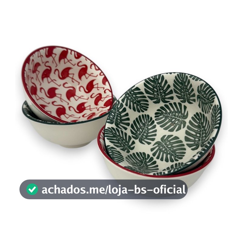 Kit 04 Bowl Tigela Cumbuca Estampa Monstera Flamingo Pequeno