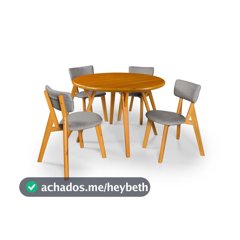 Conjunto Mesa com 4 Cadeiras em Madeira e Linho