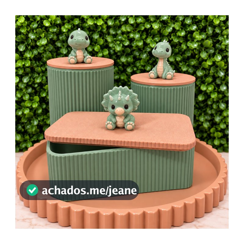 Kit Higiene Bebê  Personalizado | Porta Algodão, Porta Cotonete e Bandeja | Dino  | Decoração Quarto Infantil