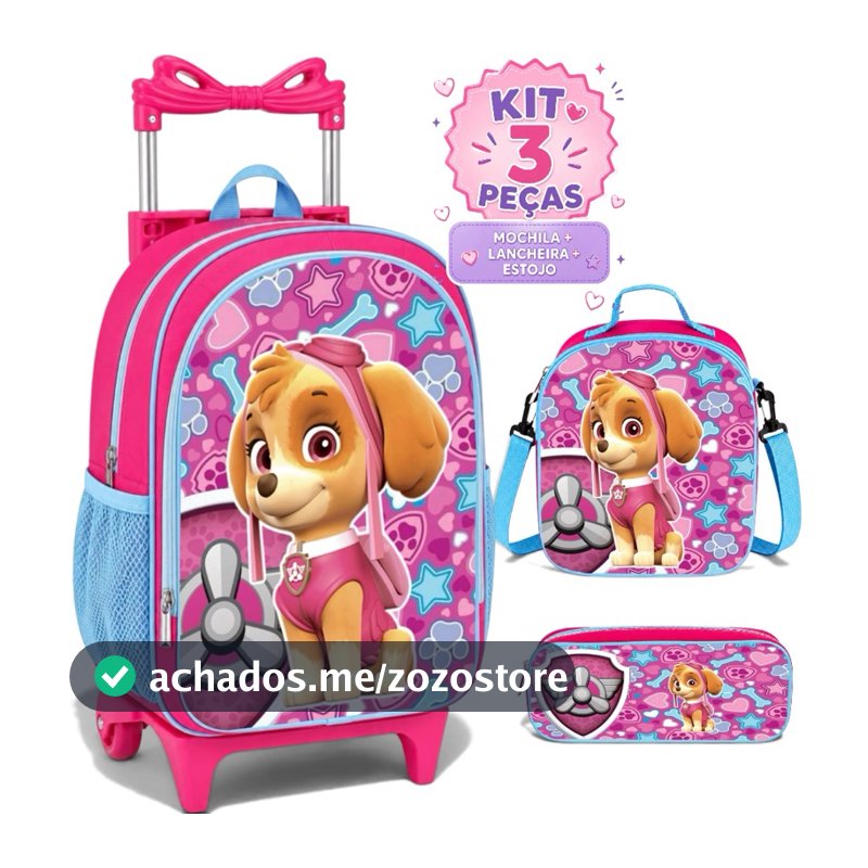 Kit Escolar Infantil Skye Rodinha Lancheira Térmica + Estojo Mochila Forro Interno - Menina - Térmica