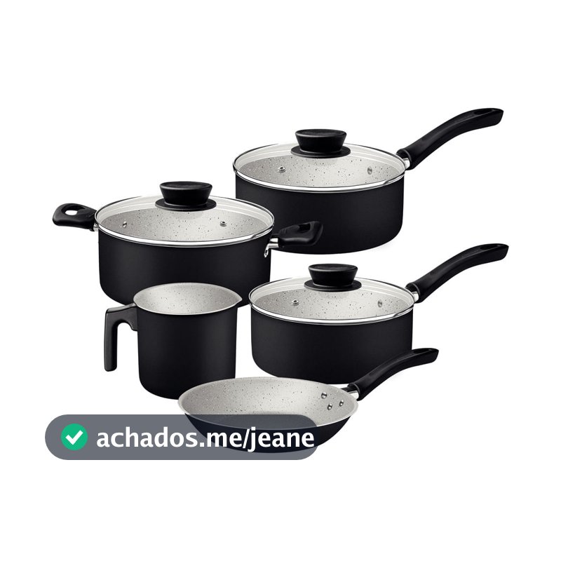 Conjunto com 5 Panelas Antiaderente Linz Tramontina Preta