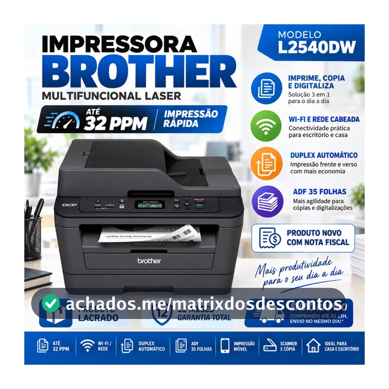 Impressora Multifuncional Brother Mono Laser DCP-L2540DW 220V NOVA...