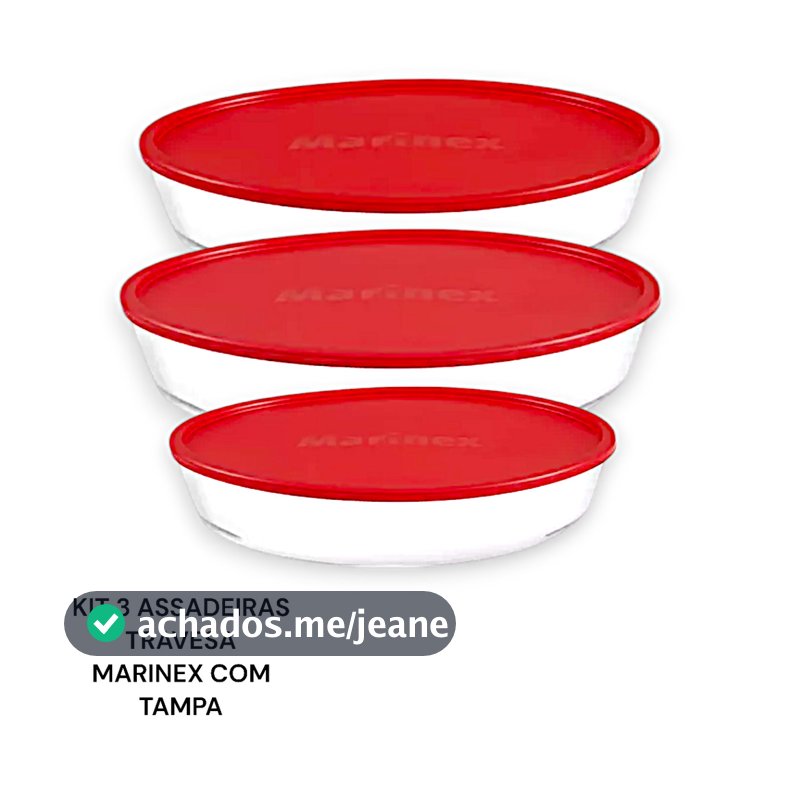 Kit 3 Assadeiras Travessa Lasanheira de Vidro Refratario com Tampa Oval Nadir Marinex Forno Airfray Micro-ondas