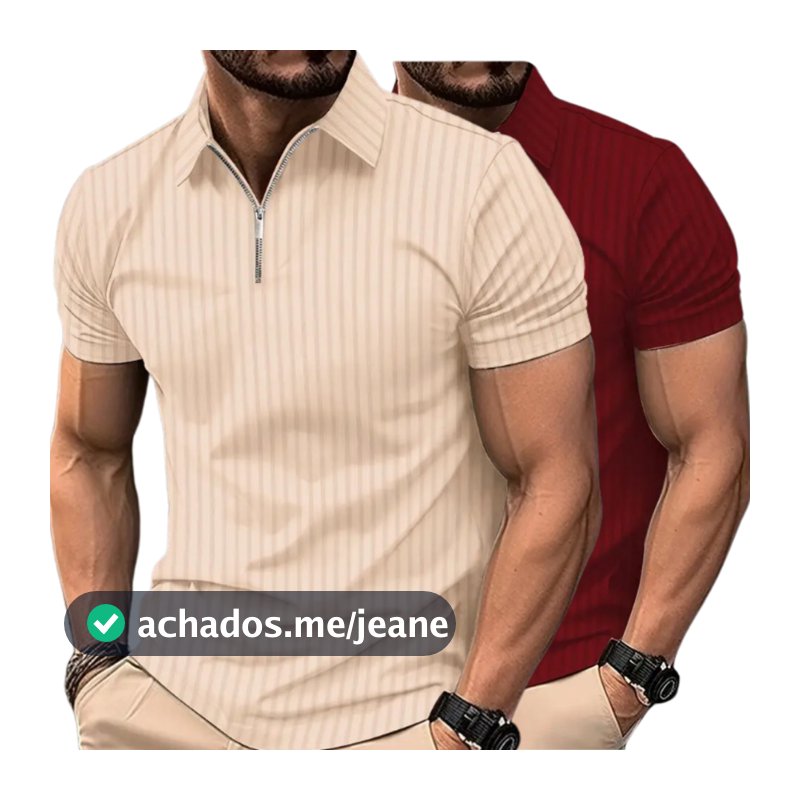 Kit 2 camisas Camiseta Polo Manga Curta Com Ziper Masculina Malha Canelada