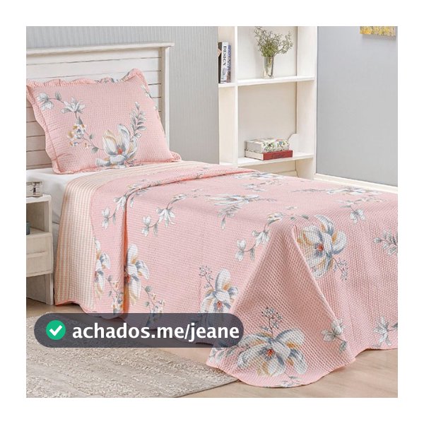 Kit Cobre Leito Colcha Solteiro Bouti 2 Peças Dupla Face Estampada Porta Travesseiro Aba Americana
