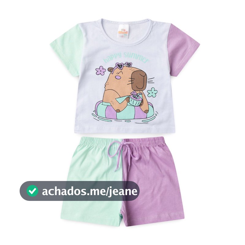 Conjunto Infantil Feminino verão Capybara Tam 1 ao 14 anos