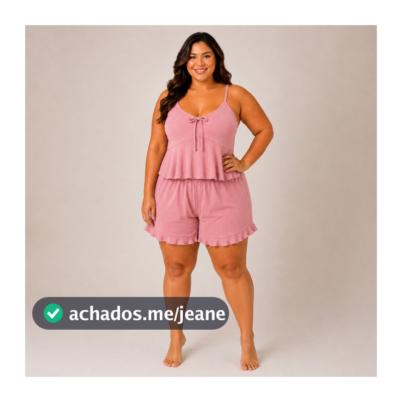 Pijama Short Doll Plus Size Feminino Canelado Babado Confortável