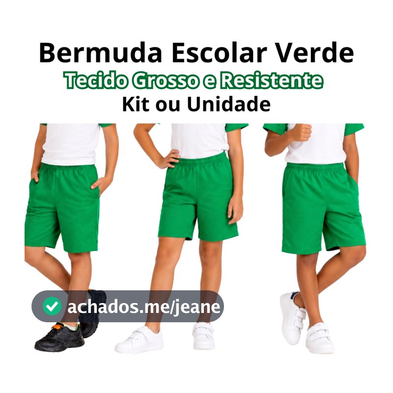 Bermuda Escolar Infantil Kit ou Unidade Masculina Verde Tactel Grosso Uniforme Menino Juvenil