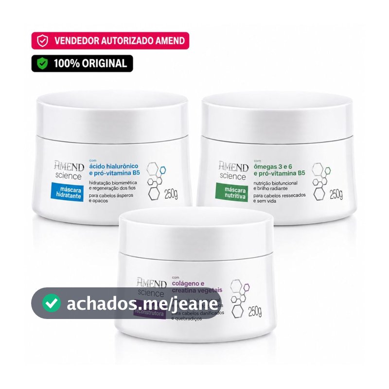 Kit Cronograma Capilar Amend Science 3 Máscaras 250g Cada – Hidratação + Nutrição + Reconstrução
