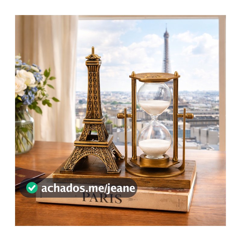Kit Decoração Ampulheta de Areia Luxo com Torre Eiffel | Enfeite Para Escritório e Sala