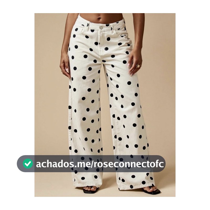 Novo jeans Feminino Com Estampa De Bolinhas , Cintura Média , Perna Larga