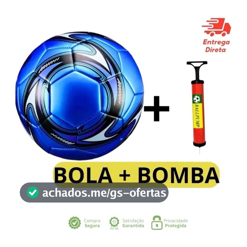 Kit Bola de Futebol Couro Sintético Campo Costurada + Bomba de Ar Manual Portátil, Sempre Preparado