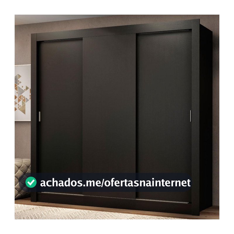 Guarda Roupa Casal Madesa Mônaco 3 Portas de Correr - Preto