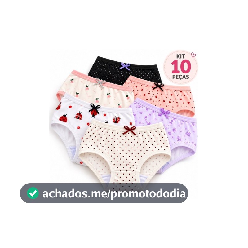Kit 10 Calcinhas Infantil Menina Cotton Algodão Estampadas 2 a 12 Anos