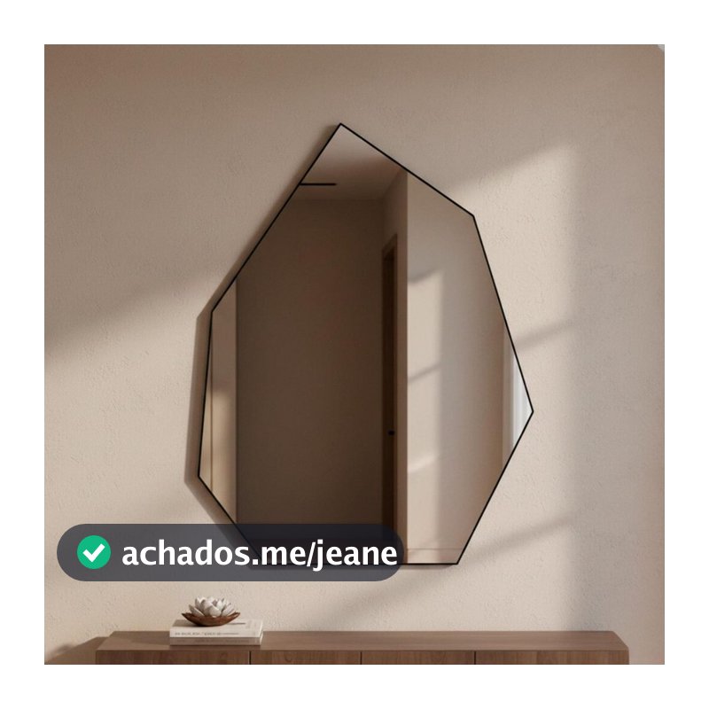 Espelho Orgânico Prisma 60x80cm para Banheiro Sala com Borda em Couro Ecológico e Fixação de Parede