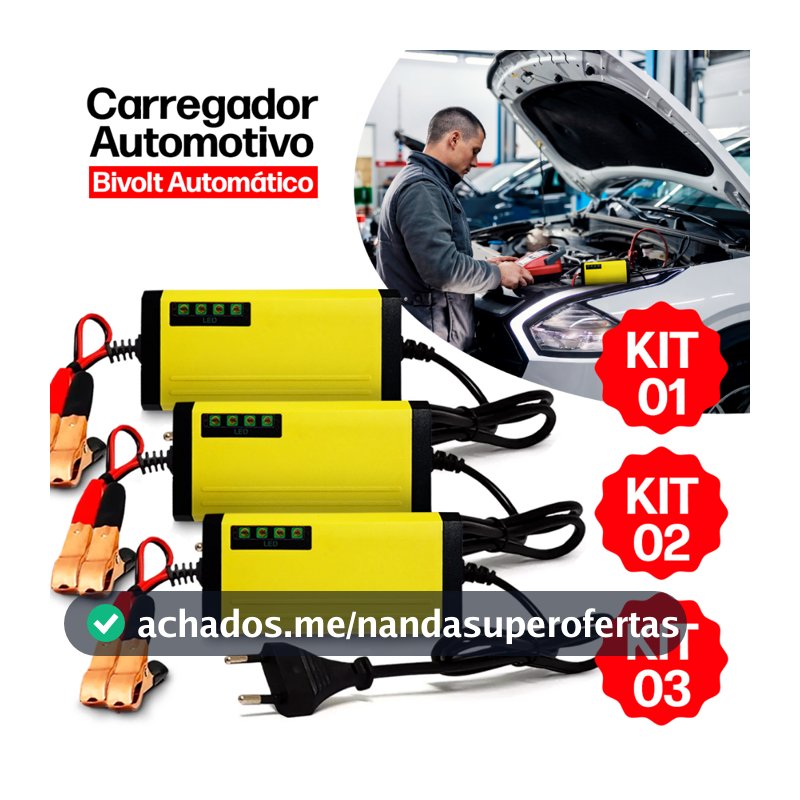 Carregador de Bateria Chupeta Automotivo Inteligente Carro Moto c/ Cabo Tomada Bivolt Veicular 12v
