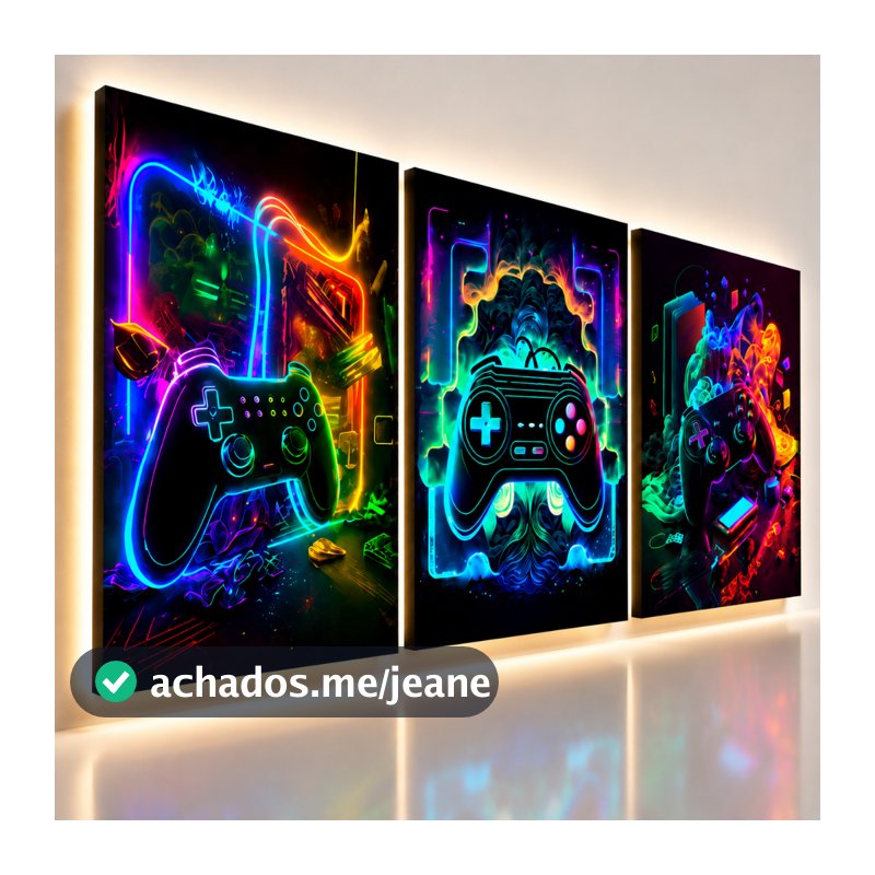 Quadro Decorativo Gamer Game Neon Controle Jogos Quarto Menino 122x60