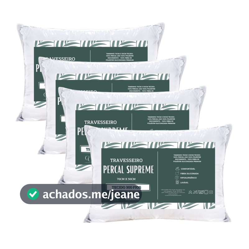 Kit 4 Travesseiro Antialérgico Supreme Padrão Hotel 300 Fios Antialérgico 70x50cm Fibra Siliconada