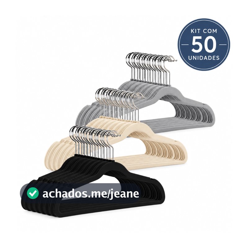 Kit Jogo 50 Cabides de Veludo Slim Adulto 360° Antideslizante Para Roupas