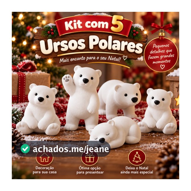 Kit 5 Ursos Polares Decorativos de Natal – Enfeites Natalinos | Decoração de Natal | Presente Criativo