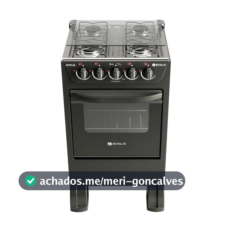 Fogão de Piso Braslar New Sirius 4 Bocas Preto Mesa Inox – Acendimento Manual