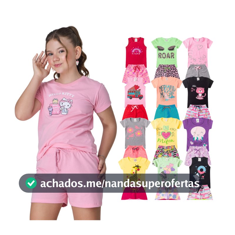Kit Verão 6 Peças Roupas Infantil Menina 2 à 16 Anos 3 conjunto infantil menina Camiseta Short