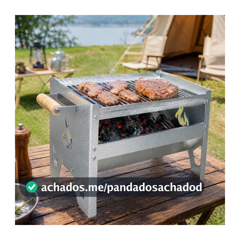 Churrasqueira Portátil Desmontável A Carvão Com Grelha Galvanizada Camping Praia Pesca Viagem