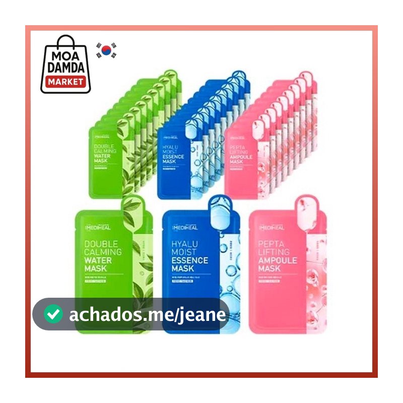 Máscara Mediheal 20ml 3 Tipos-Água Calmante Dupla/Essência Húmido Hialurônica/Ampola Lifting Pepta