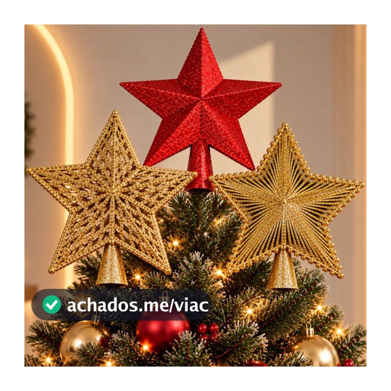 Estrela Natalina Topo Árvore Natal com Glitter Enfeite Natalino ponteira Clássico Decoração vermelho dourado