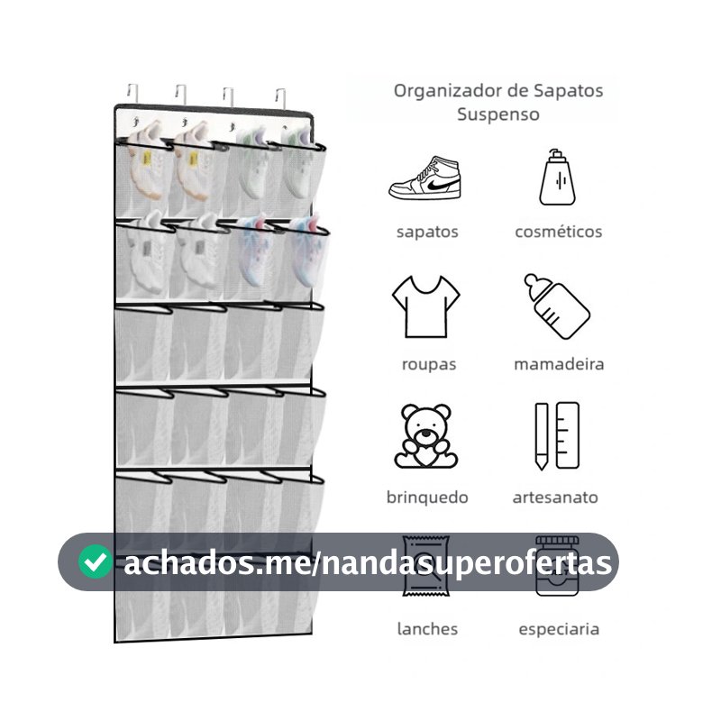 Multiplas Divisórias Organizador Vertical Sapateira de Porta Multiuso Sapato Chinelo Suspenso