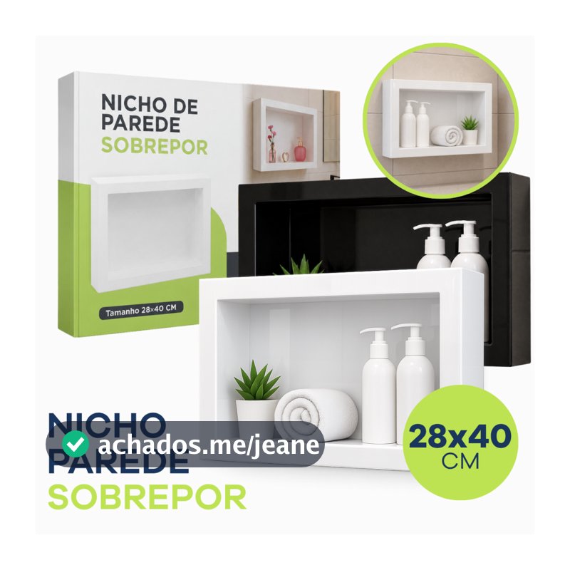 Nicho de Parede Sobrepor 28x40cm Banheiro Porta Shampoo Sem Obra Quarto Sala Multiuso Branco