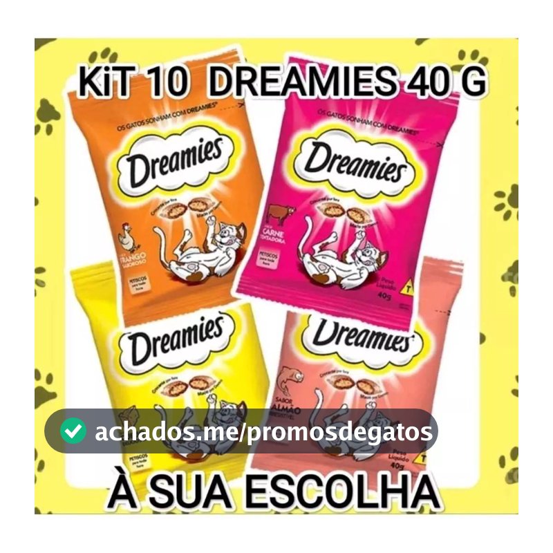 Kit Com 10 Unidades Petiscos Dreamies Para Gatos Adulto 40G Sabores Carne Frango Queijo Salmão