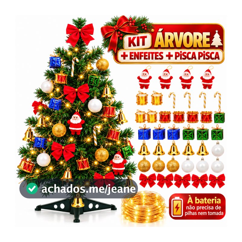 Árvore Natal Pequena Decorada 60cm Pisca Pisca 42 Itens Enfeites Completa Pinheiro Enfeitada Escritório Balcão Casa