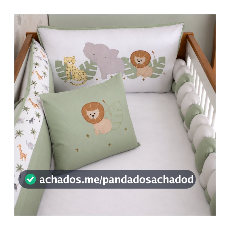 Kit Berço Americano Safari Trança 9 Peças Verde Algodão Enxoval Bebe Completo Brubrelel