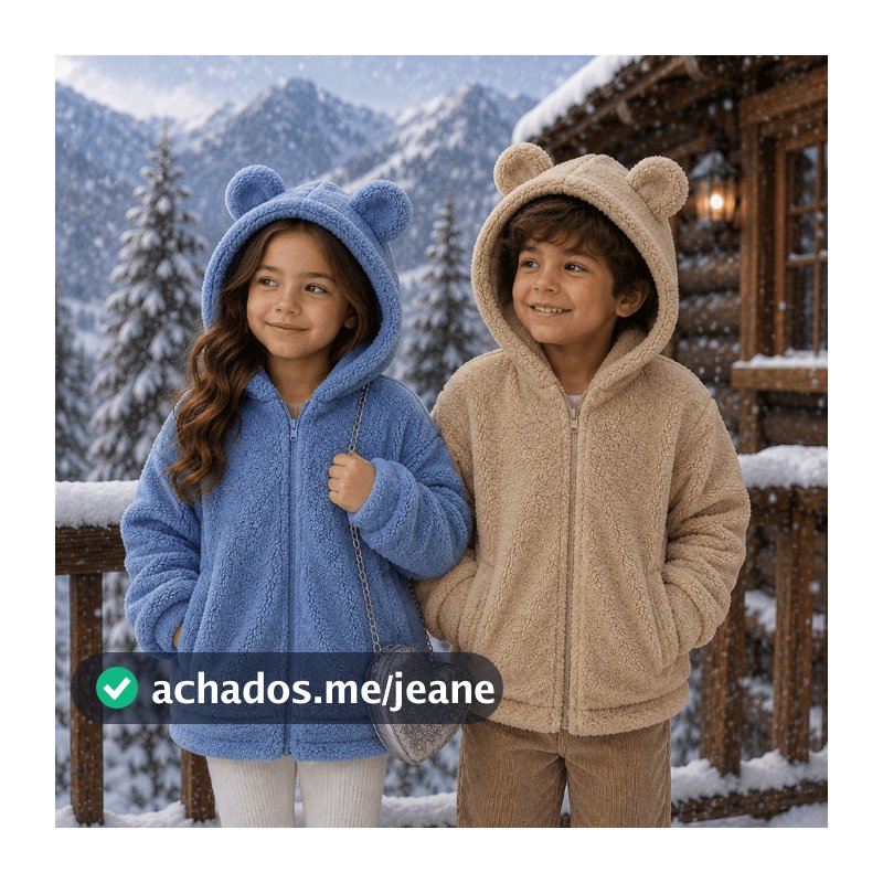 Casaco Infantil E Juvenil UltraSoft com Capuz de Orelhinhas | Jaqueta Peluciada de Inverno Menino e Menina