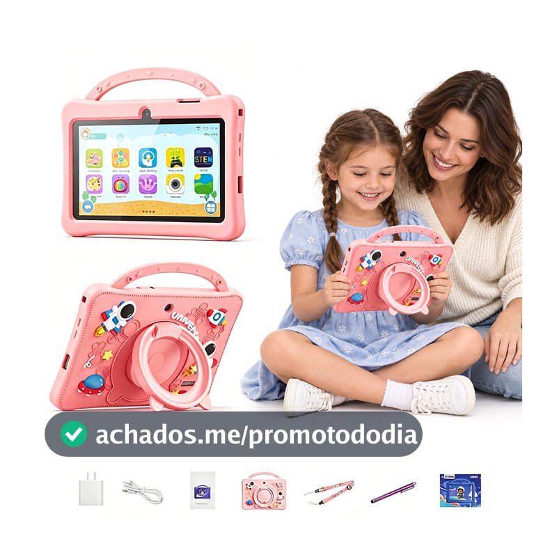 Tablet Infantil 7" HD IPS Wi-Fi Bluetooth 5.0 3500mAh com Capa Antichoque de Silicone Alça e Suporte