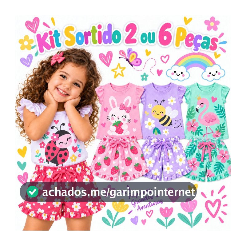 Kit Sortido 2 ou 6 Peças Roupa Infantil Verão Menina Conjunto Infantil Bebê Menina Conjuntos Verão Entrega Rapida
