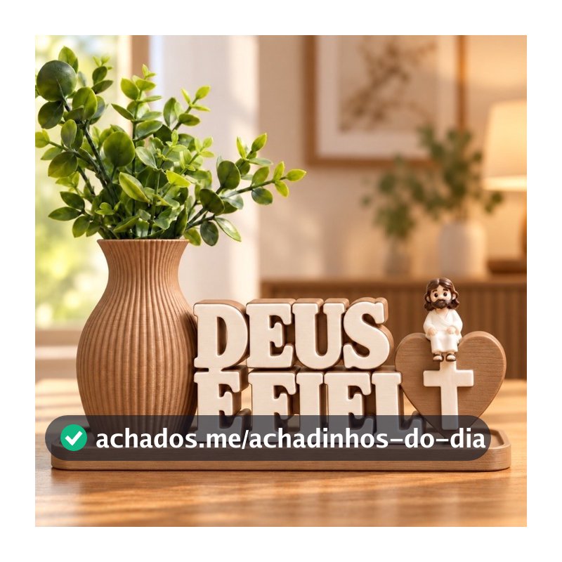 Kit Decorativo Deus é Fiel com Mini Jesus Vaso Canelado e Coração