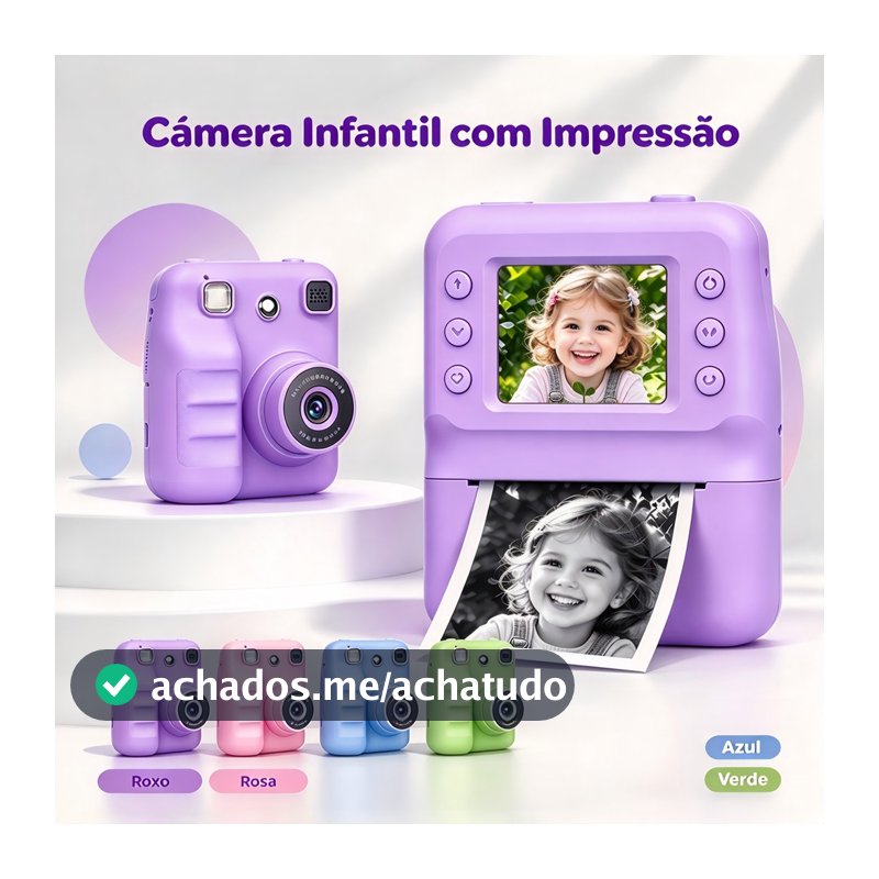 Câmera Infantil de Impressão Instantânea Térmica Recarregável Brinquedo Digital para Meninos e Meninas