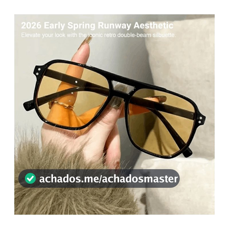 Óculos De Sol Retrô De Feixe Duplo , Armação Grande , Proteção UV , Lentes Oceânicas , Moda Minimalista , Unissex