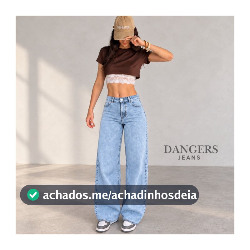 Calça Jeans Feminina Wide Leg Marmorizada Cintura Alta Sem Lycra