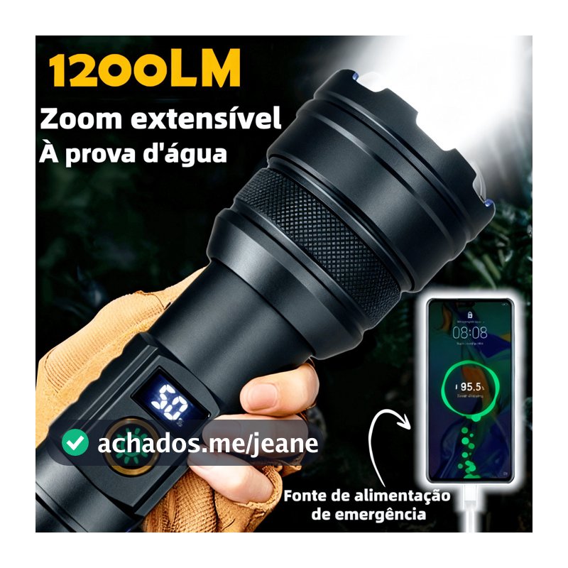 Lanterna Super Potente Tática PM-T77 1200LM Potente Sitio Fazenda Acampamento Camping Segurança 20w