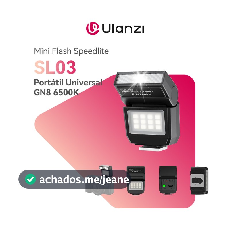 ULANZI Câmera SL03 Mini Flash Speedlite com Luz de Vídeo para Iniciantes Básico, GN8 6500K Flash