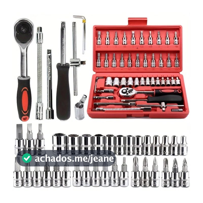 Kit Jogo 46 Peças Chaves Soquetes Catraca Bits 1/4 Ferramenta Profissional Multiuso Com Maleta