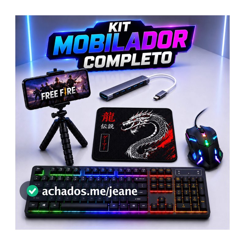 Mobilador Gamer Completo Teclado RGB Mouse Gamer Mouse Pad Hub USB C Tripé Celular Free Fire