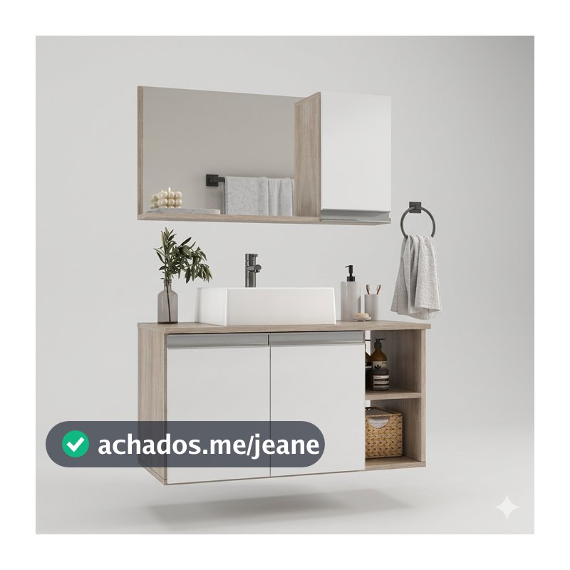 Conjunto Gabinete Banheiro Virtus 80cm TAMPO VIDRO (gabinete + cuba + espelheira+ tampo vidro)