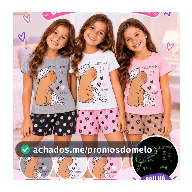 Pijama Infantil Feminino Verão Capivara